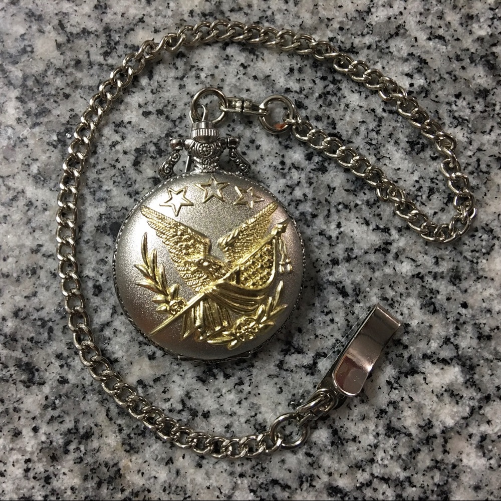 Pocket Watch Gold & Silver w/ Eagle & Stars